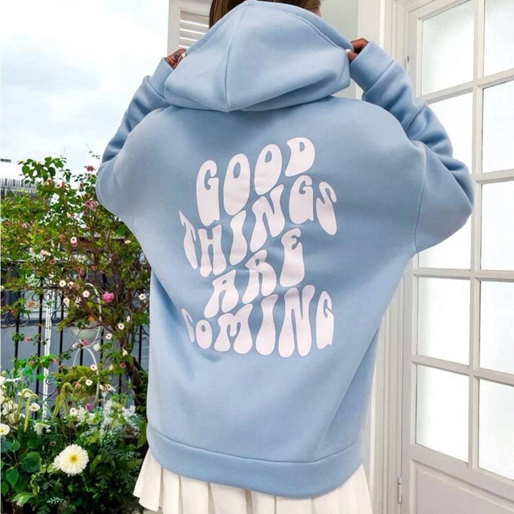 Shein Slogan Drawstring Hoodie